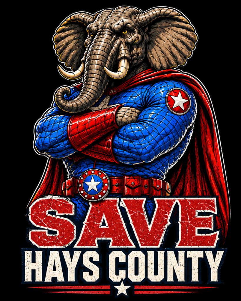 Save Hays County superhero elephant mascot